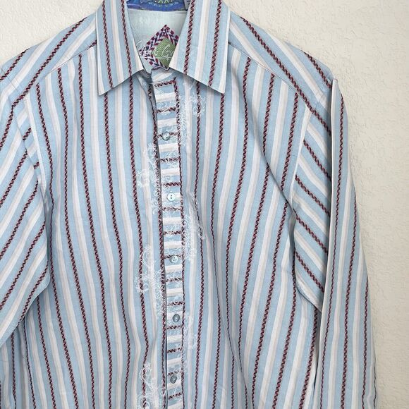 Robert Graham Mens Small Blue Striped Button Up Shirt Long Sleeve Preowned - Picture 4 of 12